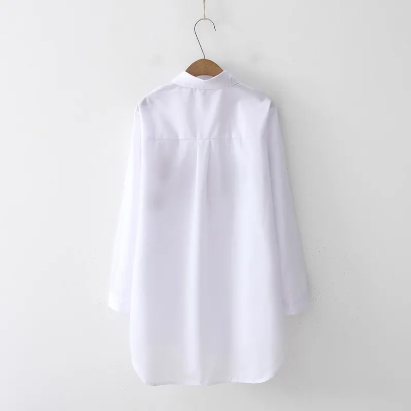 Camicia bianca Abbigliamento casual Colletto rovesciato abbottonato Camicetta in cotone a maniche lunghe Ricamo Feminina T8D427M 220726