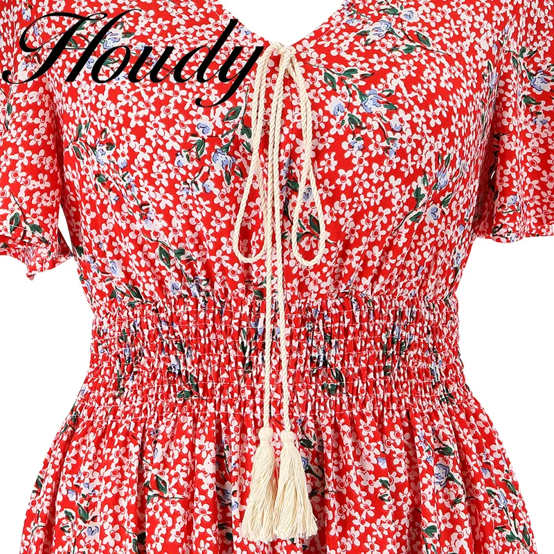 Весна лето точка при печати красное платье -воротниц. Женщины повседневные рукавы с бабочкой среднее длинное шифоновое платье vestidos 220516