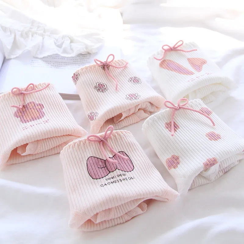 SPCITY 5 pçs conjunto de calcinhas fofas estampadas sem costura para mulheres de algodão com estampa Kawaii roupa íntima menstrual para meninas 220426