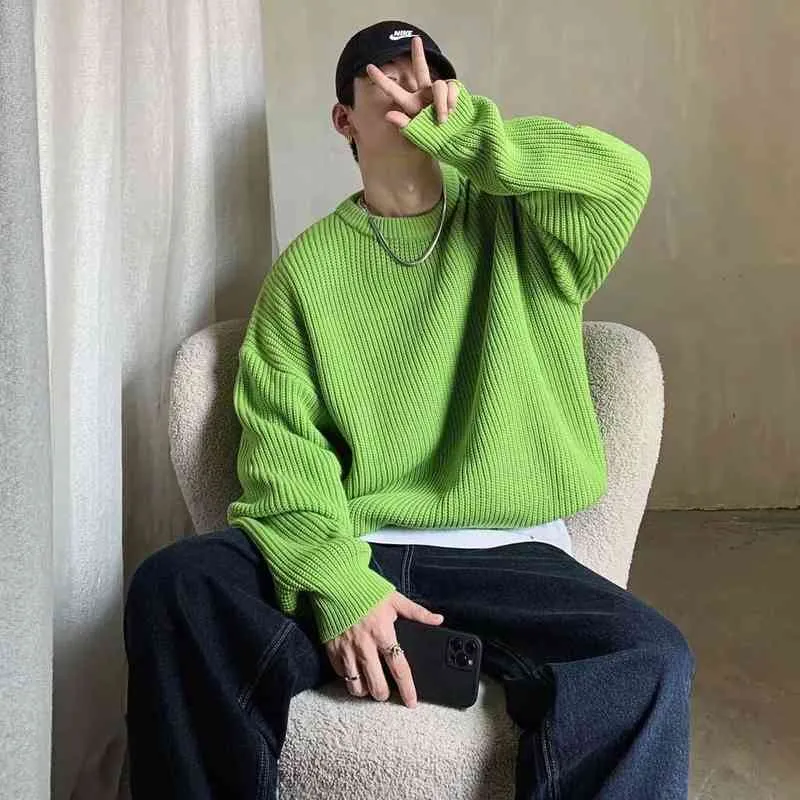 2022 Autumn New Light Luxury Fashion Round Neck Sweater Men Versão coreana da profundidade de malha espessante de malhas de malha L220730