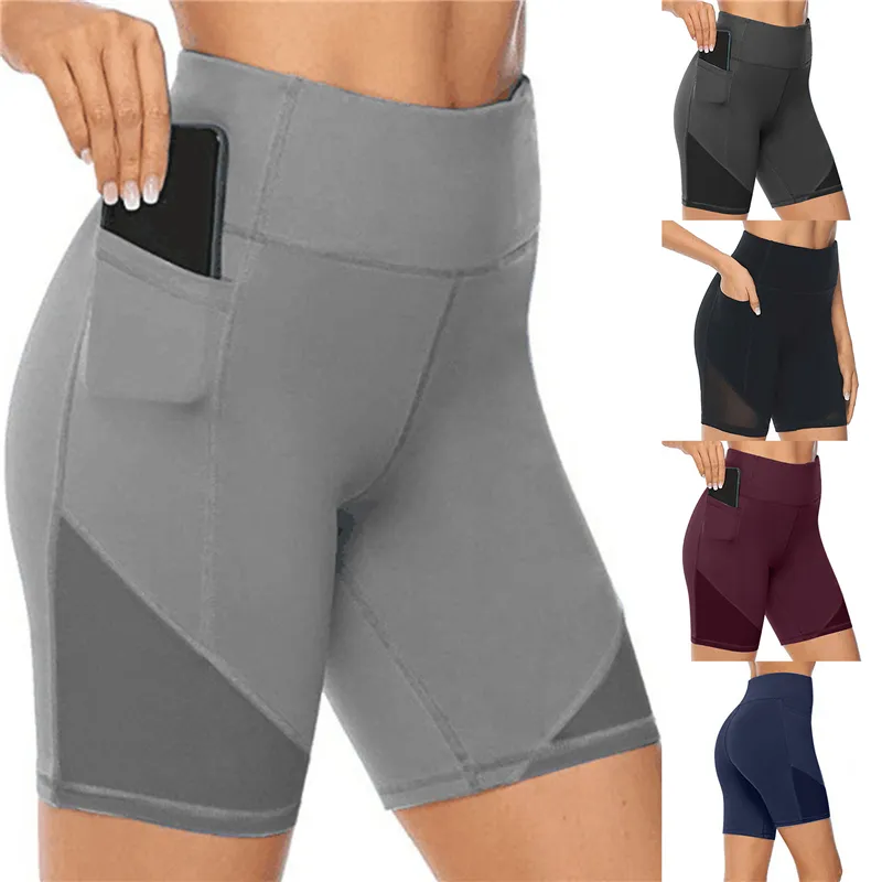 Women Gym Shorts High Waist Lifting Push Up Tight Sports Leggings Phone Pocket Jogging Running Fitness Yoga Pant 220629