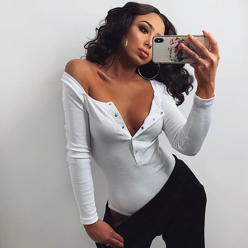 Cnyishe ribbade stickade knappar bodysuits kvinnor jumpsuits långärmad bodycon sexig streetwear höstkläder solid rompers 220513