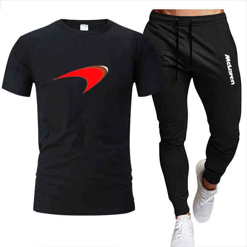 Pakaian Olahraga Kasual Fashion elan Gambar Alfabet Musim Panas Kaus Setelan Kebugaran Jogging McLaren Celana Set 2 Potong