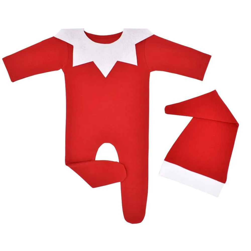 Nyfödd babyfotografering Prop Red Rompers Christmas Girl Romper Photo Outfits Onesies One-Piece Jumpsuits Triangle Ha kläder barnplagg