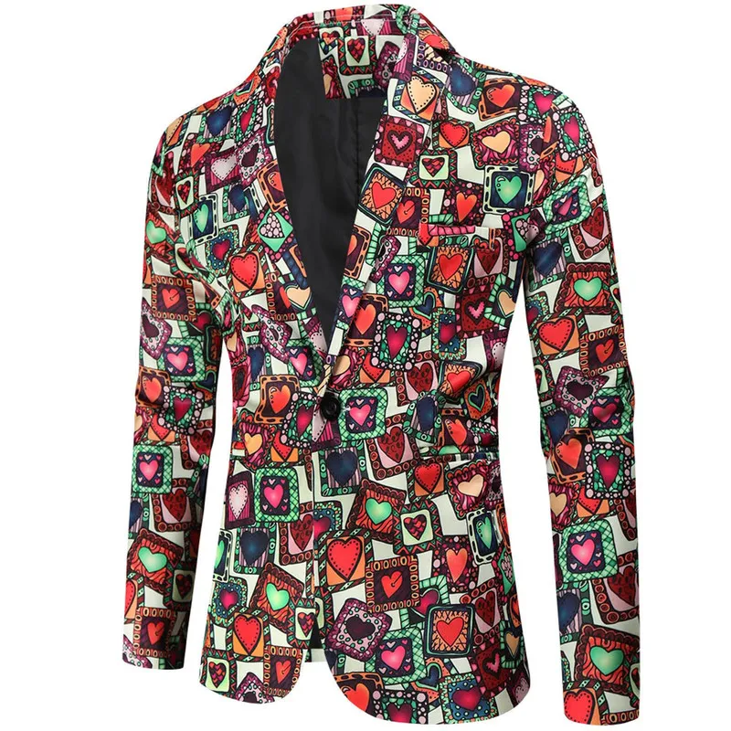 Alla hjärtans present Män modedräkt Party Coat Casual Slim Fit Blazer Buttons Suit 3D Heart Print Målning Blazers Jacket Men 220801