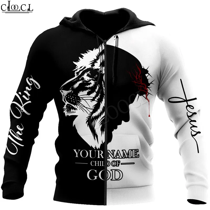 CLOOCl Christian Jesus katholische DIY -Anpassung Name Zipper Hoodie Männer Frauen 3D -Druck lässig Langhülle Mantel Drop 220706