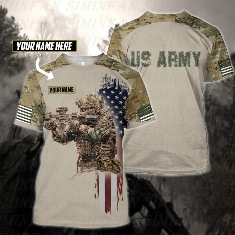 الاسم المخصص للولايات المتحدة المخضرمة CAMO 3D المطبوعة الرجال tshirts قميص قصير الأكمام القميص الصيف tee للجنسين harajuku top women streetwear 002 220704