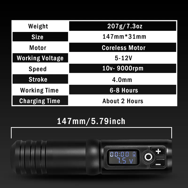 XNet Flash WLAN Tattoo Machine Kit Batterie Stift tragbarer Stromkörpermotor Digital LED -Display Tattoo -Geräte mit COTTR 22111704