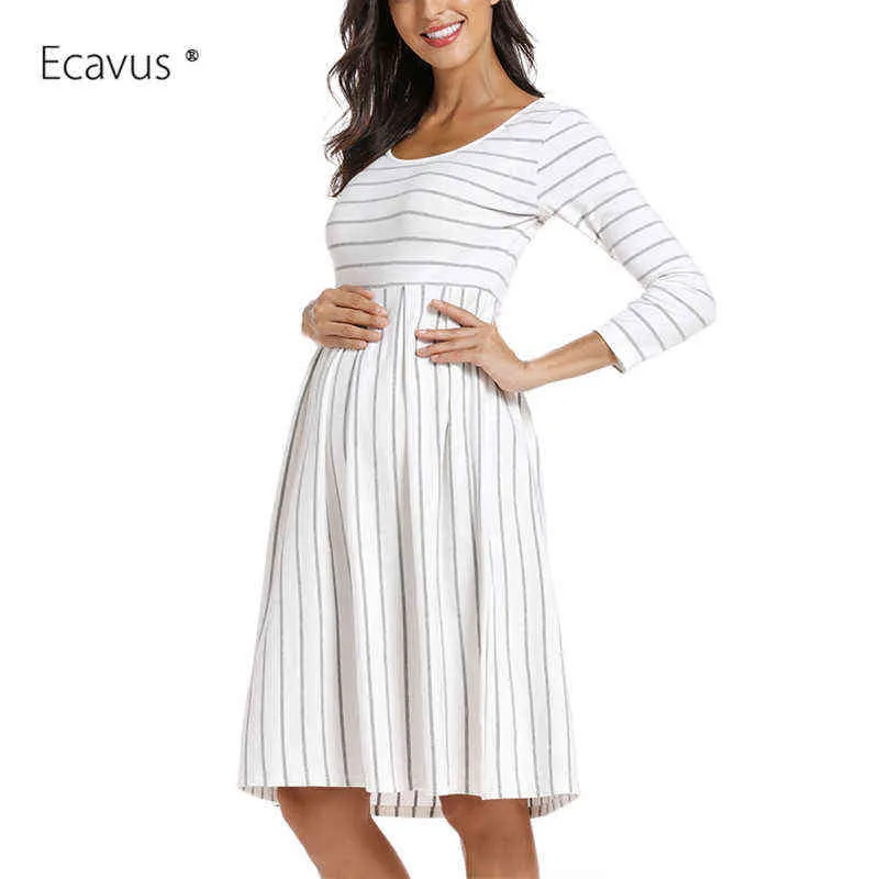 Women's Maternity Dress Casual Striped 3/4 Sleeve Knee Length pregnancy dresses Flattering Maternity Dresses Winter Baby Shower G220309