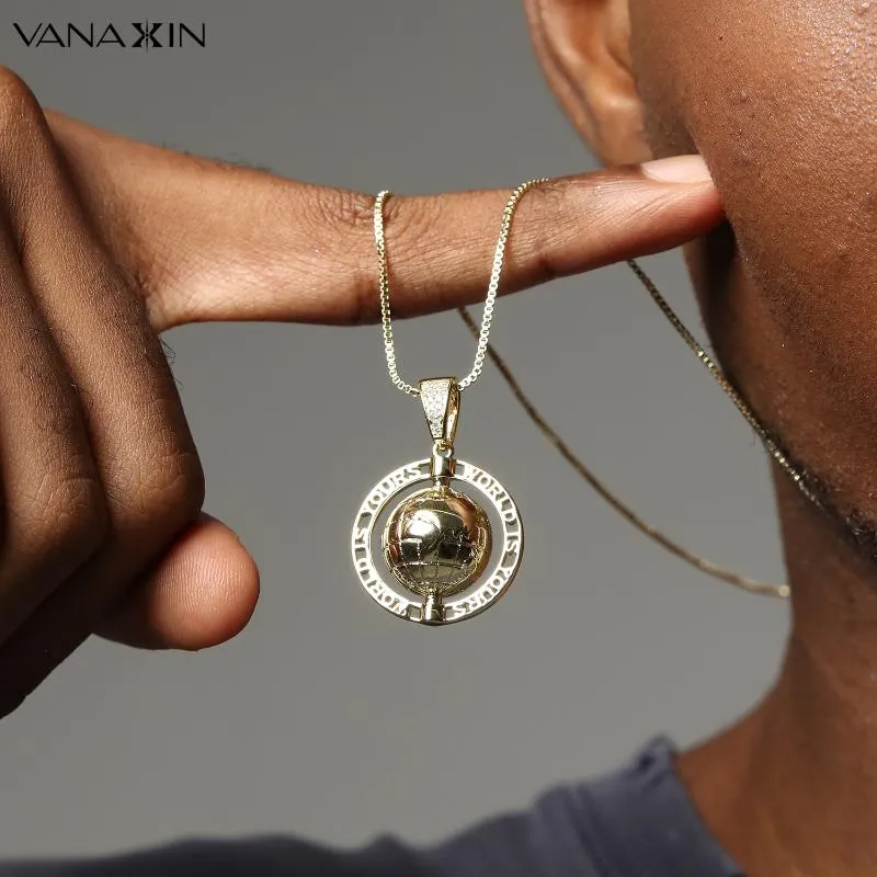 Pendant Necklaces VANAXIN World Rotating Globe Vintage Antique Glassglobe Charm Hip Hop Necklace Jewelry Gift209P