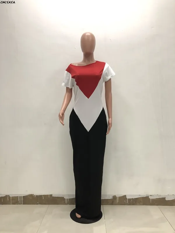 Vrouwen uit schouder splitsen korte mouw slanke losse maxi jurk actieve slijtage casual lange modejurken Vestidos 3 kleur 220516