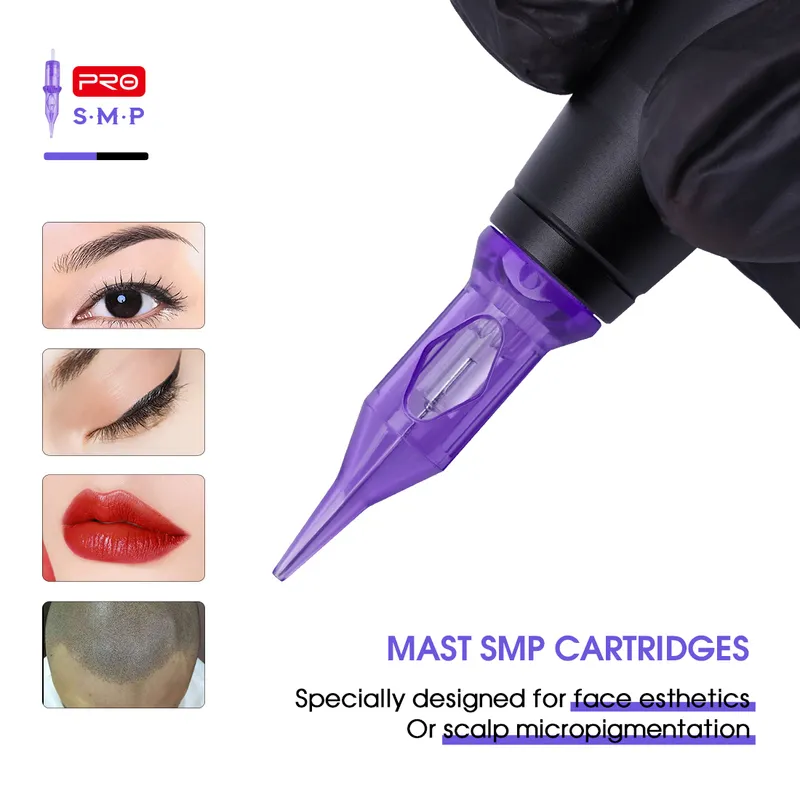 SMPPMU MAST PRO 0.18mm / 0.20mm / 0.25mm 1rl 3RL Tatuering Permanent Makeup Nålar Kassettrunda Liner Pen levererar 220316