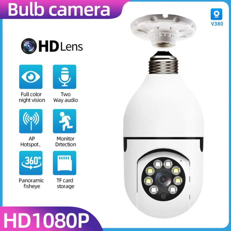 Wifi PTZ IP Cameras Remote Viewing Security E27 Bulb Interface 1080P Wireless 360 Rotate Auto Tracking Panoramic Camera Light Bulb
