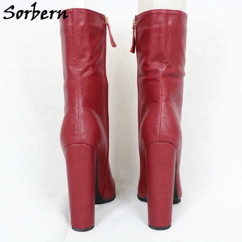 Sorbern Ankle Boots For Womens Round Heels Botines Mujer Zippper Side Plus Size EU34-46 size Custom Color