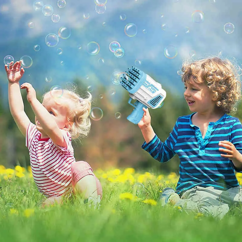 Máquina de burbujas de bazooka para niños 32 agujeros de jabón eléctrico de jabón eléctrico juguetes de macking para al aire libre para niños niños bañales para niñas y220725