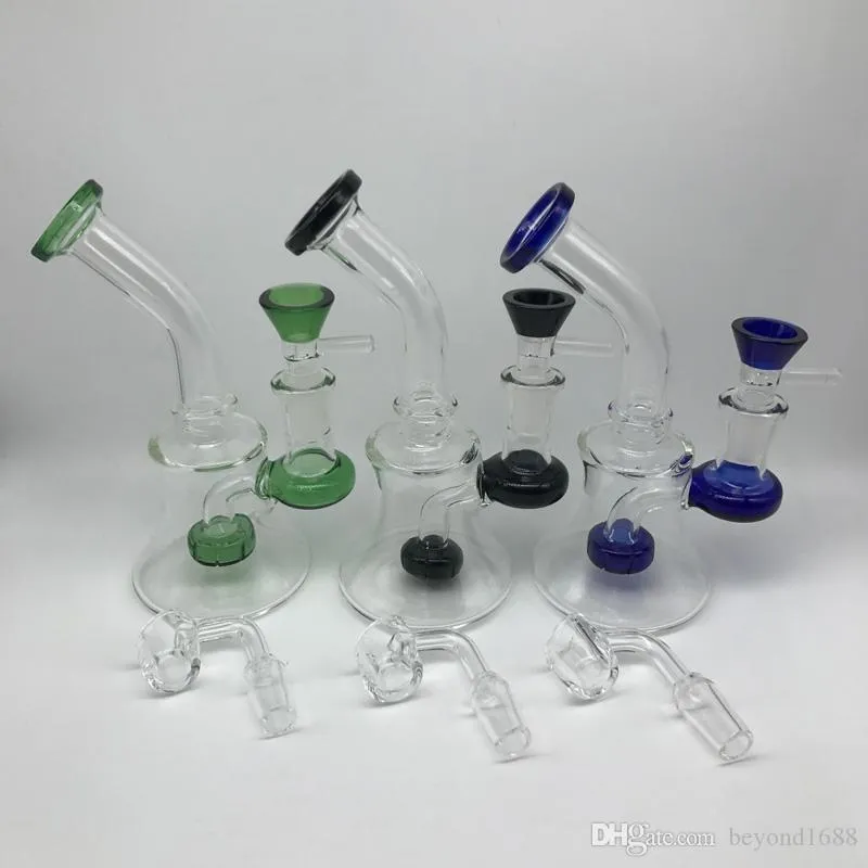 6 Inches Glass Bongs Oil Rigs With Free 4mm Quartz Banger Nail and Glass Bowls 14mm Female Heady Beaker Dab Rigs Water Pipes