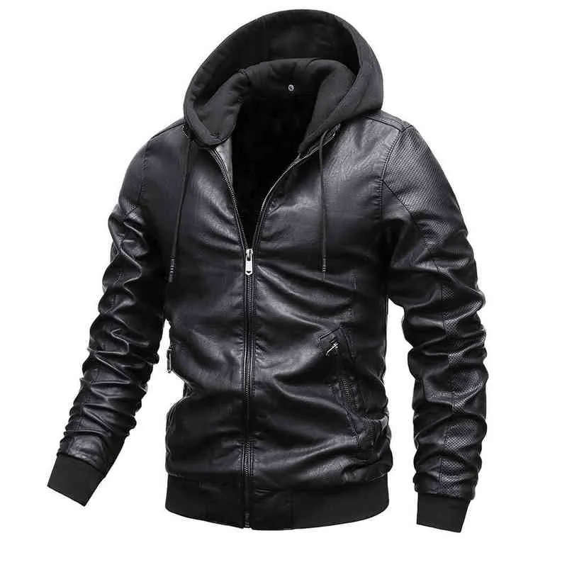 Мужские зимние новые кожаные куртки Slim Fit Motorcylce Pu Jacket Men Jackets с капюшоном теплы