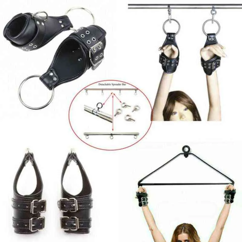 Nxy Sm Bondage Métal Spreader Bar Sex Swing Aide suspension Menottes Suspendus Poignet Harnais Jouets Rembourré Retenue pour Couples220419