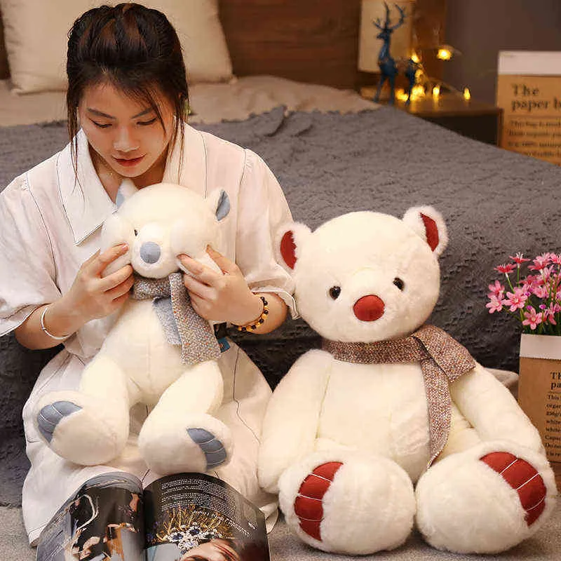 PC cm kawaii urso polar branco com cachecol brinquedo lindo travesseiro de abraço macio para amantes filhos do dia dos namorados j220704