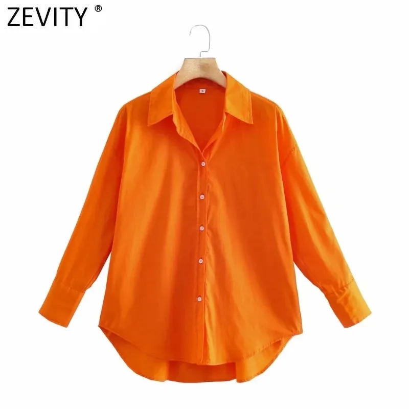 Zevity Women Simply Solid Colors Piersed Poplin Koszule Office Lady Długie Rękaw Slim Bluzka Roupas Chic Koszulki Topy LS9541 220407