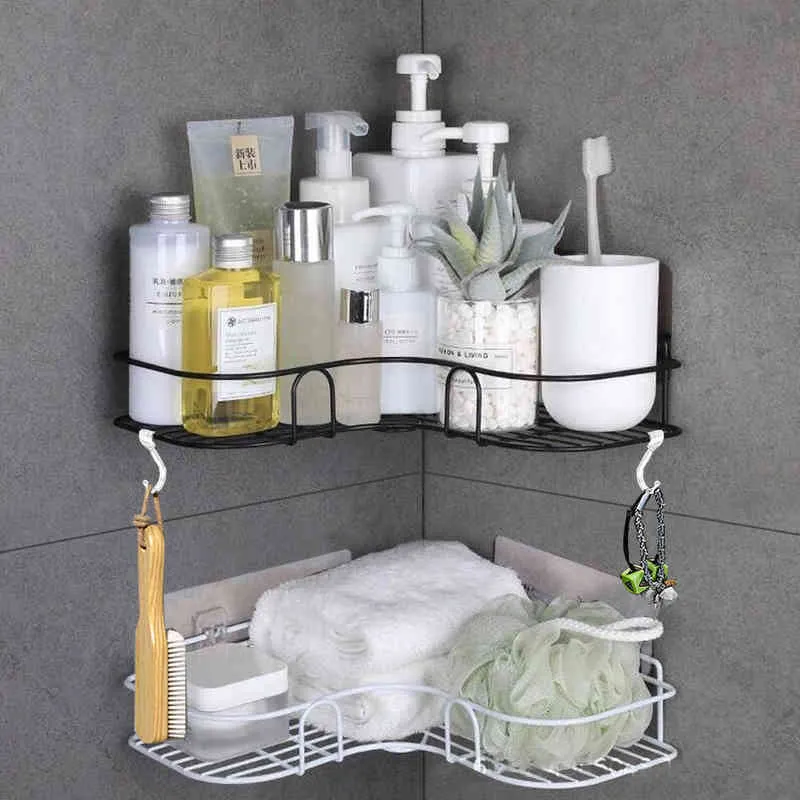 Geen boor badkamer plank douche hoek muur mount shampoo opslaghouder met zuignap keuken accessoires j220702