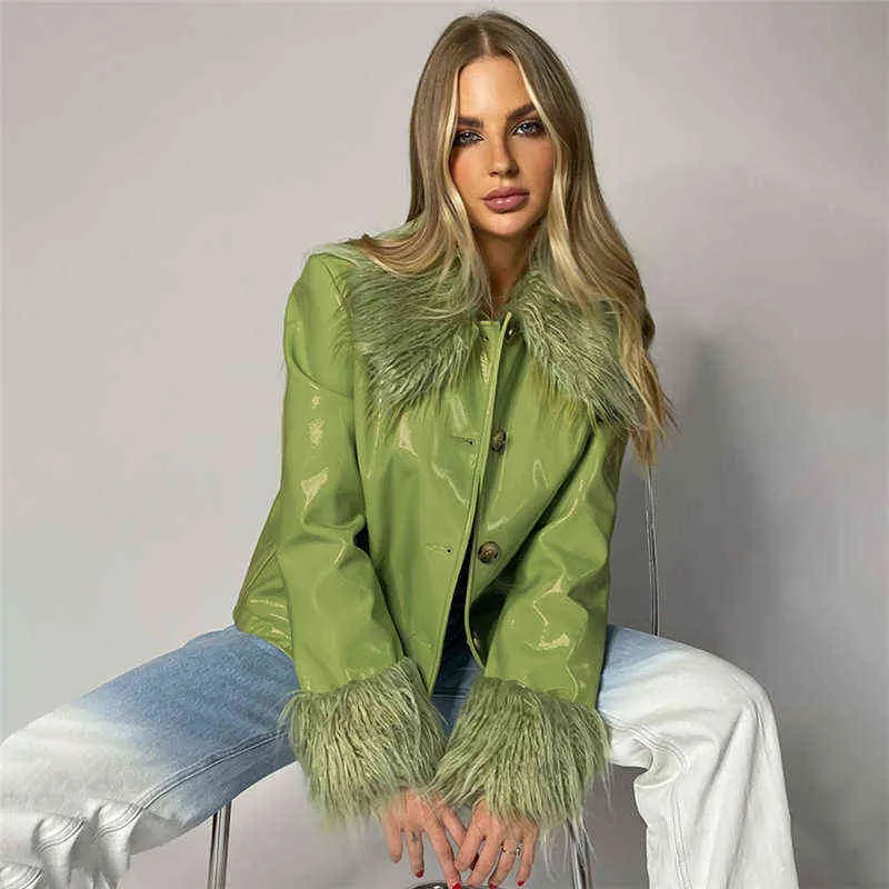 女性秋のzaファッションフェイクレザーコート、豪華な光沢のあるレザージャケットスリムヴィンテージショートアウトウェアバイクバイカーPUジャケットl220801