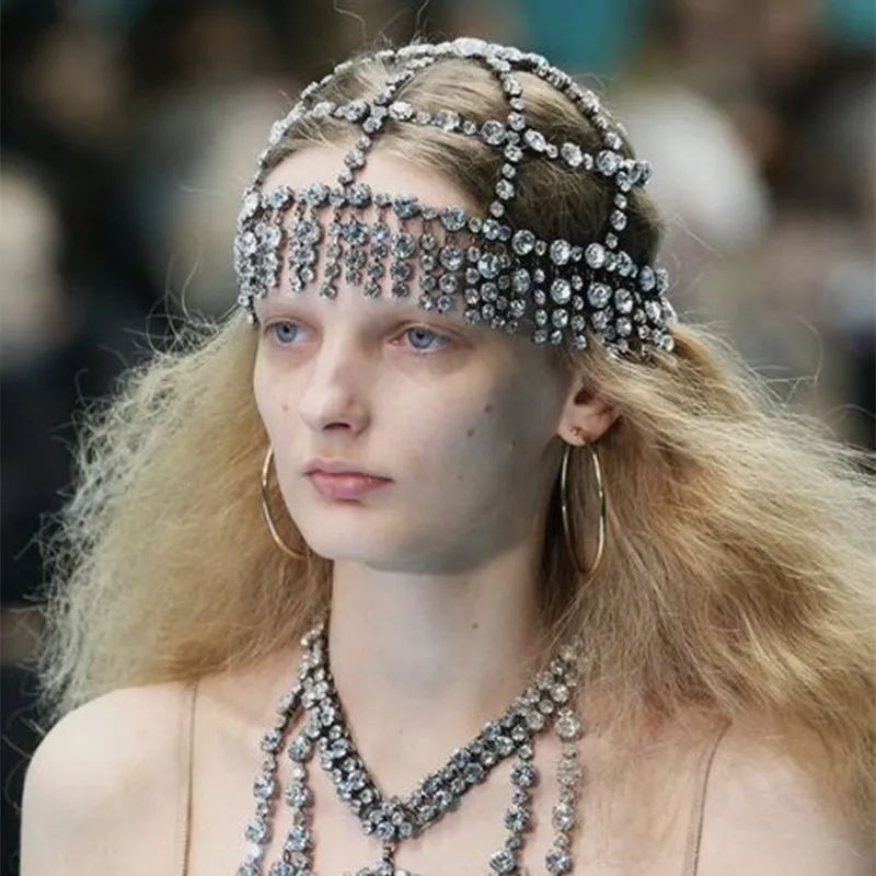 Luxury rhinestones Forehead Headpiece Tassel Bridal Head Chain for Women Handmade Crystal Hair Pieces Headwear Accessories Hat 220251F