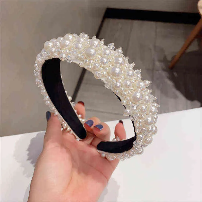 Women Girls Baroque Pearl Glass Beads Rhinestone Hairband Headband Adult Hair Accessories AA220323
