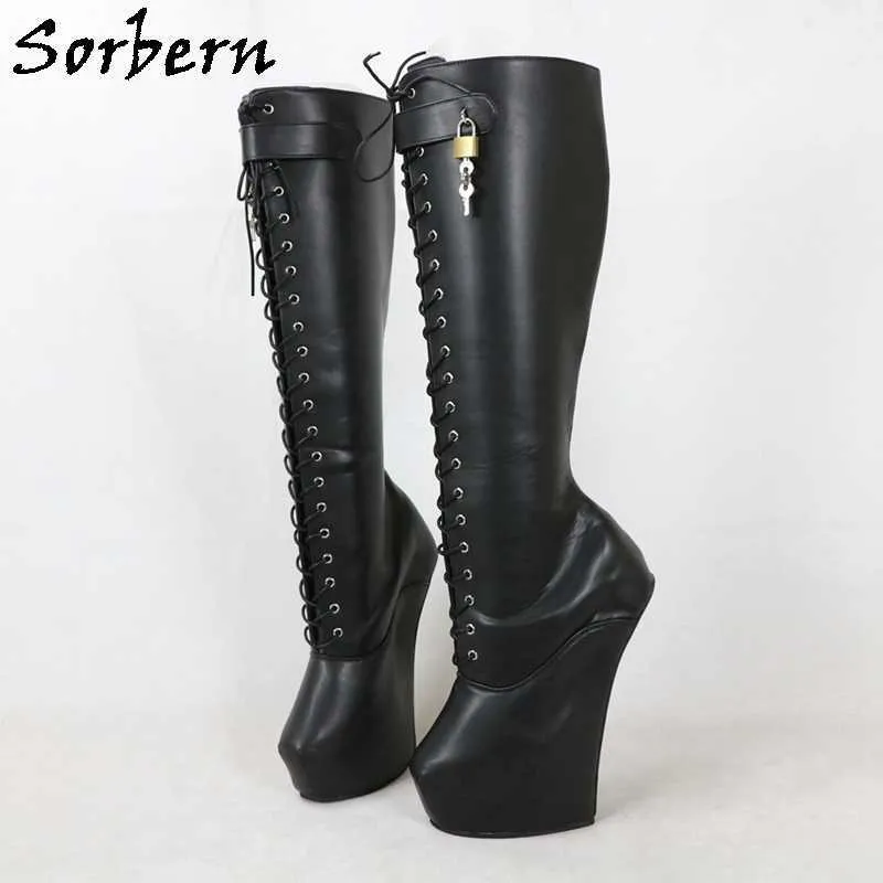 Sorbern bottes verrouillables femmes bottes à plate-forme épaisse 43 chaussures sans talon à lacets serrures personnalisées avec clé fétiche chaussures à talons hauts