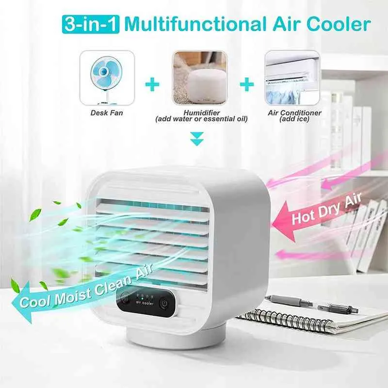 Draagbare airconditioner, persoonlijke luchtkoeler, oplaadbare mini-desktop mobiele koelventilator voor thuis, kamer wit Y220418