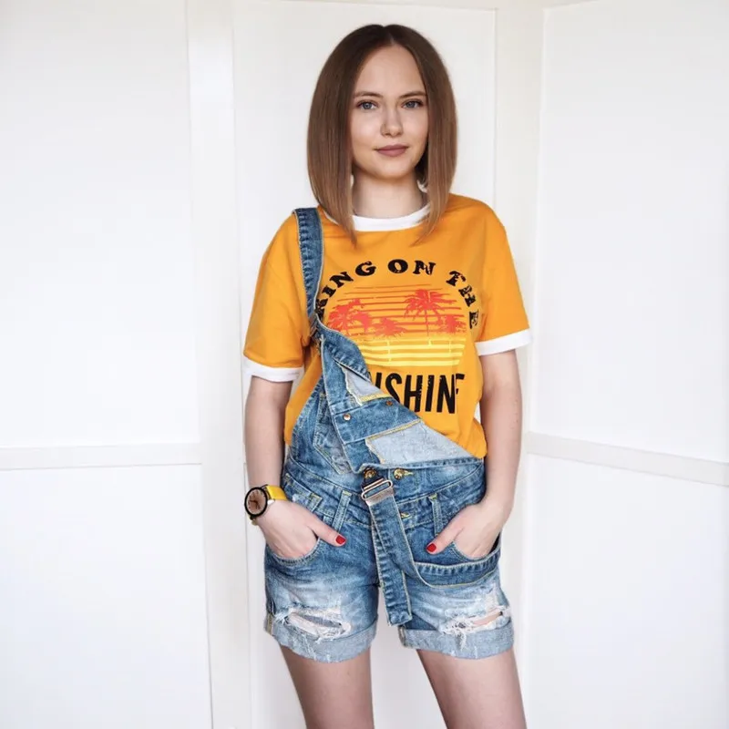 Kadın T-shirt Güneşli Mektubu Baskı Üst Tees O Boyun Kısa Kollu Rahat T Gömlek 220321