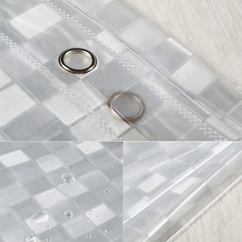 プラスチックPVC 3D防水シャワーカーテン透明な白い透明なバスルームアンチカビの半透明バスカーテンフック220517