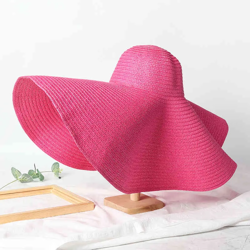 Летняя складная шляпа с большими широкими полями 25 см для женщин, большой солнцезащитный козырек для путешествий, соломенная женская пляжная шляпа с защитой от ультрафиолета