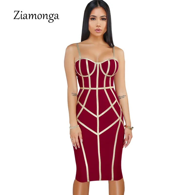 Ziamonga Women Bandage Dress Sexig Spaghetti Strap Sheath Club Fashion Evening Party Celebrity Ladies Summer Dresses 220521