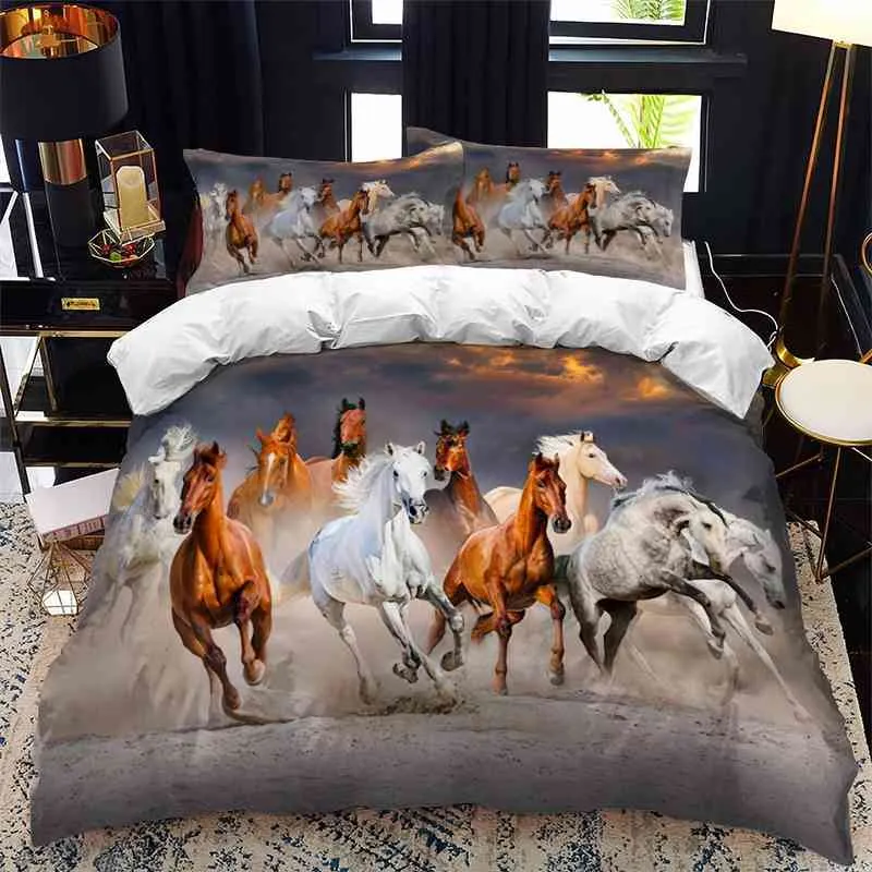 Bettbezug-Set für Doppelbett mit Tiermotiv, Pferd, Queen-Calico, Twin-Size-Bettdecke, Bettwäsche für Einzelbett, komplett