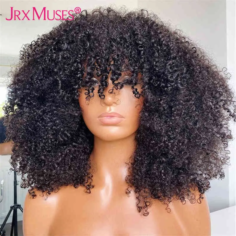 Afro Kinky Curly Bob Wigs Short Full Machine Made Wig With Bangs Glueless Brasilian Remy Human Hair for Black Women 220707