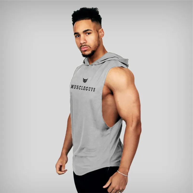 High Quality Gym Clothing Fitness Men Tank Top with hoodie Mens Bodybuilding Stringers Tank Top workout Singlet Sleeveless Shirt