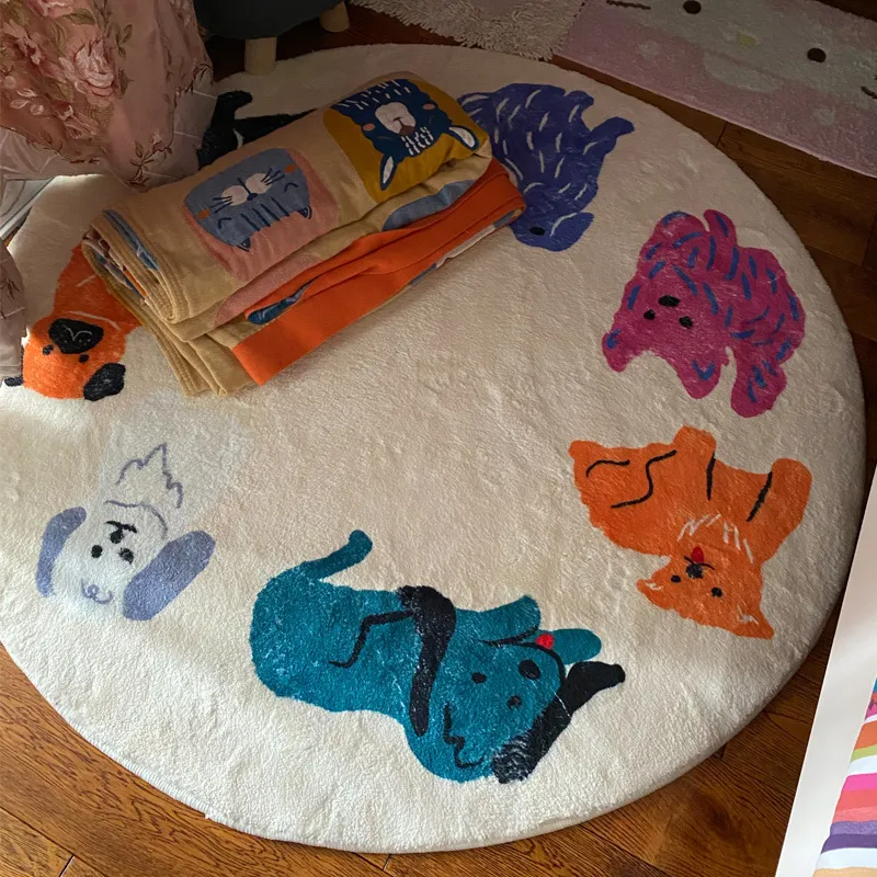 Tapis de chien Simple et mignon, rond, pour salon, chambre à coucher, couverture de chevet, tapis pour enfants dans la chambre à coucher, tapis pour pépinière