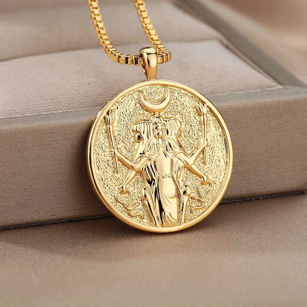 Griechische Mythologie Hecate Halskette für Frauen Edelstahl Artemis Aphrodite Athena Vintage Göttin Schmuck 9486369