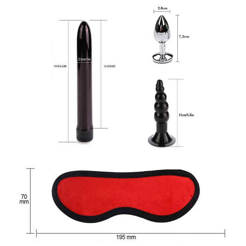 NXY Sex Vuxen leksak 3 färger Exotiska produkter för vuxna Spel Bondage Set BDSM Kits Handbojor Leksaker Piska Gag Tail Plug Kvinnor Tillbehör 0330