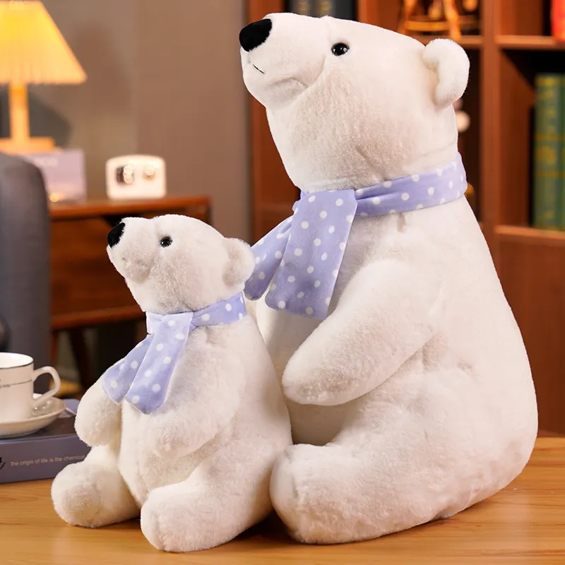 25/30/40 cm adorável urso polar brinquedos de pelúcia bonito macio branco ursos com cachecol bonecas de pelúcia travesseiro meninas presente dos namorados 220610