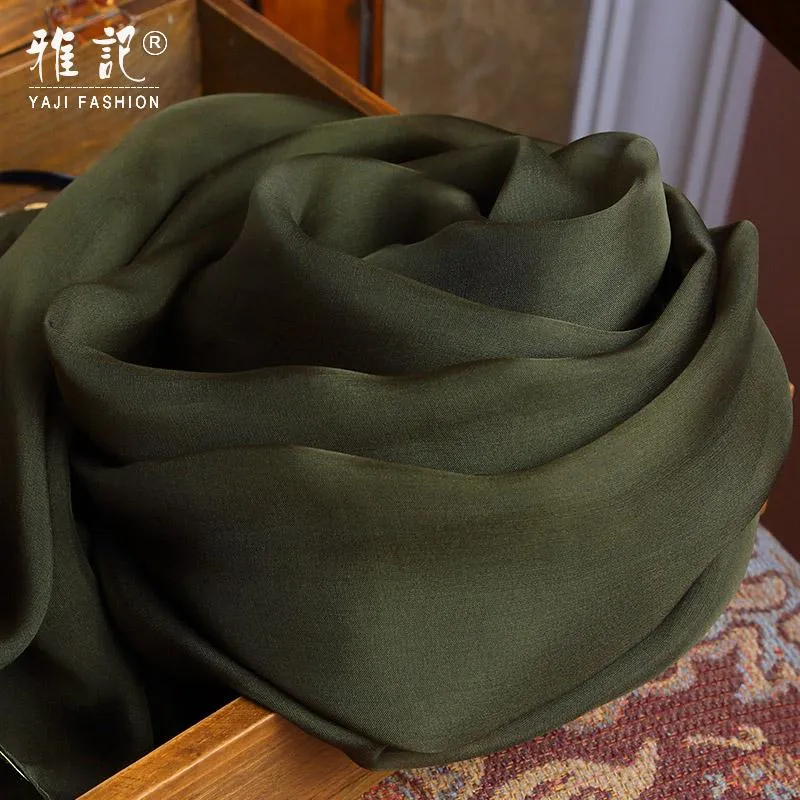 Halsdukar äkta silkesclef kvinnor olivgrön 100% ren wrap echarpe varumärke naturligt tryckt foulard femme för ladies301k