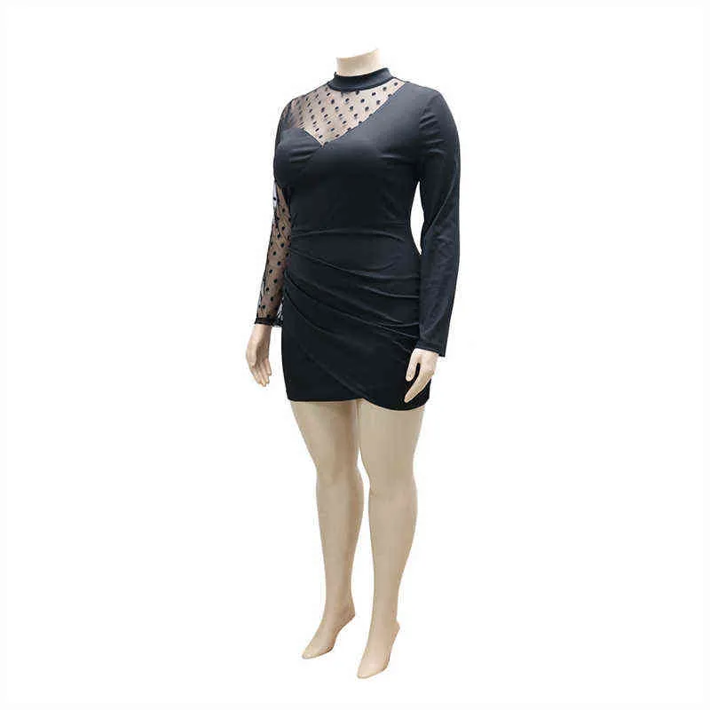 Robes grande taille femmes vêtements à manches longues automne vêtements maille sexy robe en dentelle élégante robe noire serrée en gros livraison directe L220601