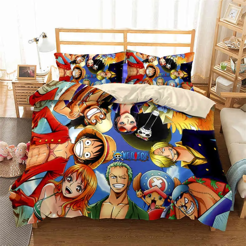 Japansk anime tecknad film en bitad sängkläder set luffy kudde fodral täcke täcker enstaka dubbla stora sovrum sovdekoration