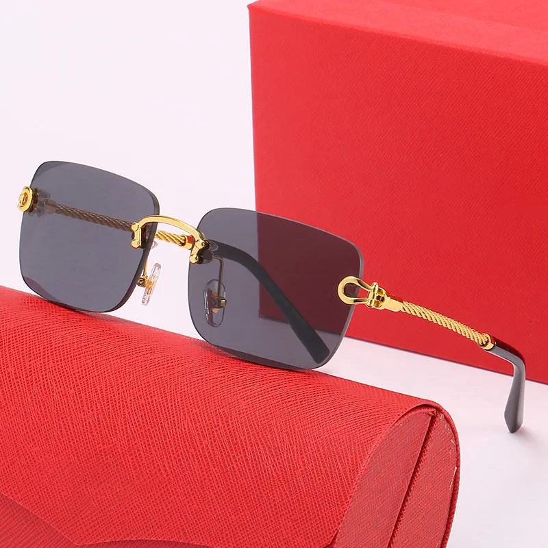Modedesigner solglasögon för kvinnor Mens Brown Luxury Solglas Metal Rimless Frame Brand Square Carti Buffalo Horn Glasses Goggl219T