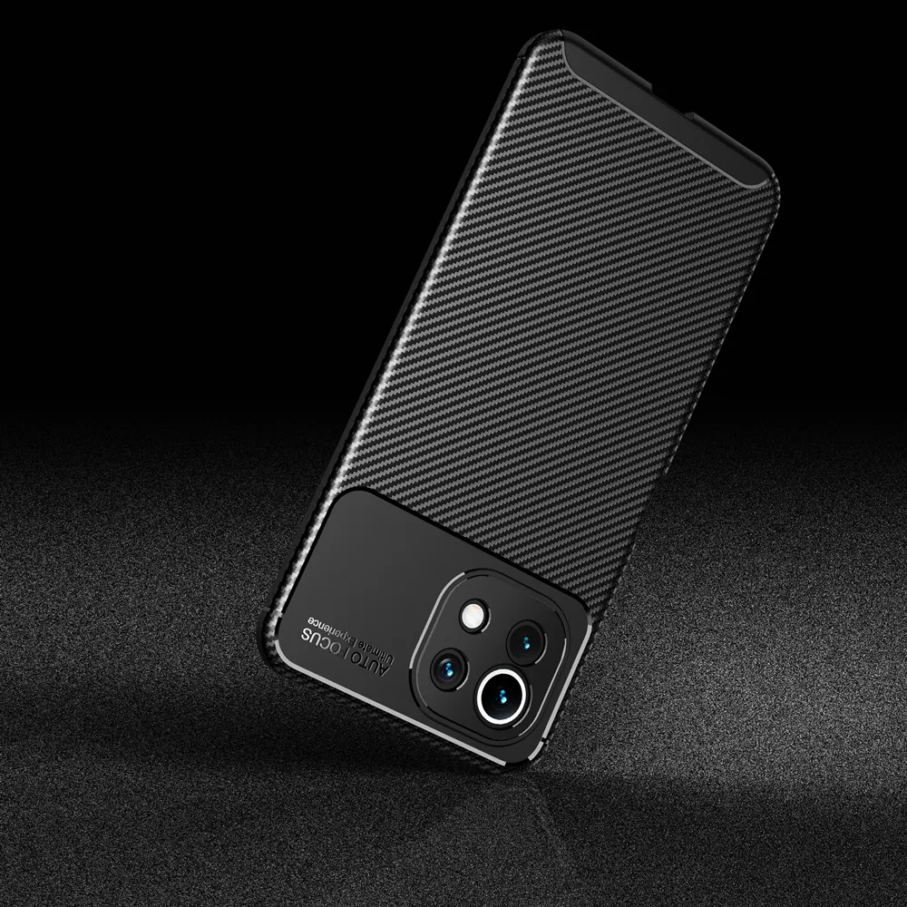 Casos protetores de TPU para Xiaomi MI 11 Lite, fibra de carbono, luxo, 6,55 polegadas, 5G, 4G, à prova de choque