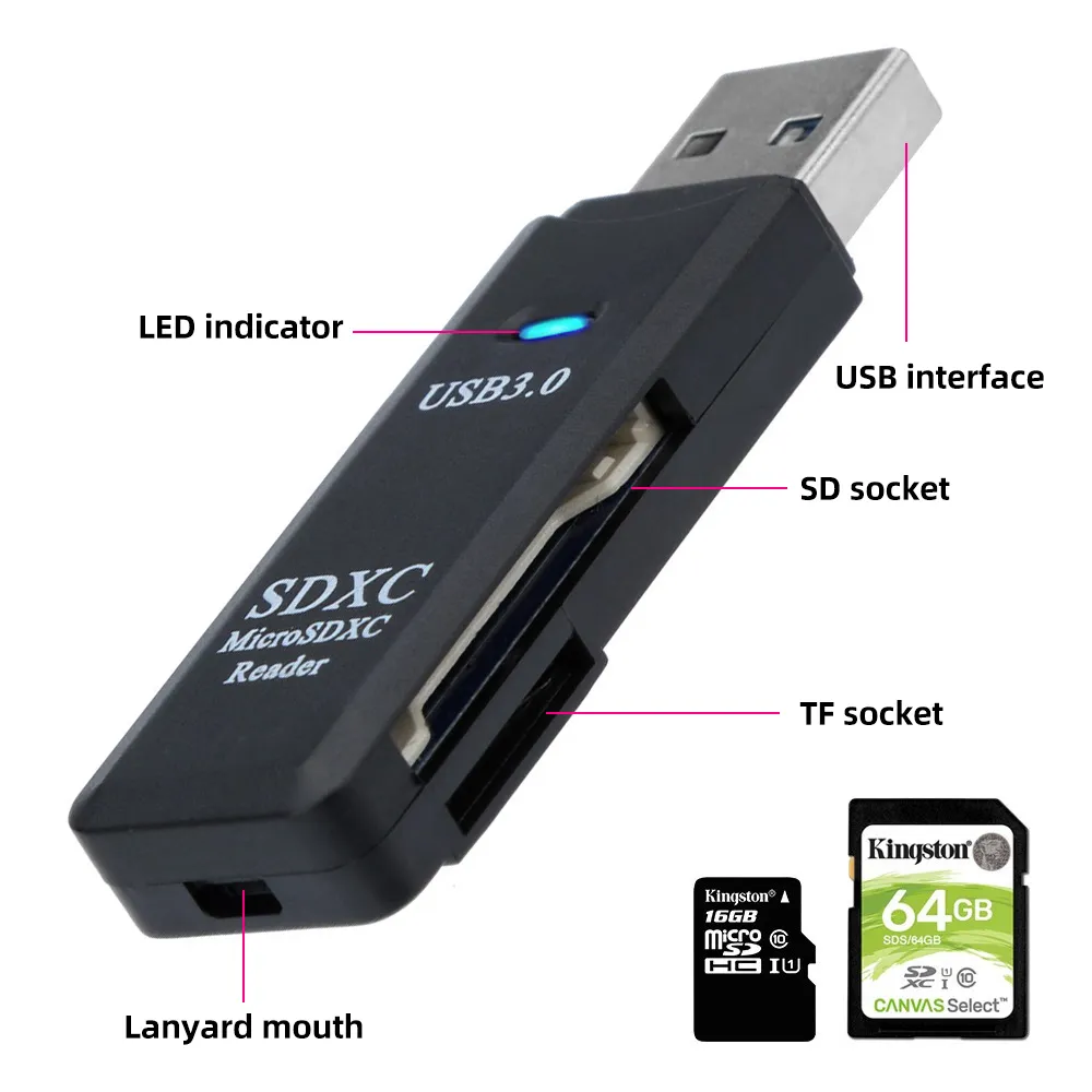 Lecteur de carte 2 en 1 USB 3.0 Micro SD TF carte mémoire lecteur haute vitesse multi-carte graveur adaptateur lecteur Flash accessoires pour ordinateur portable