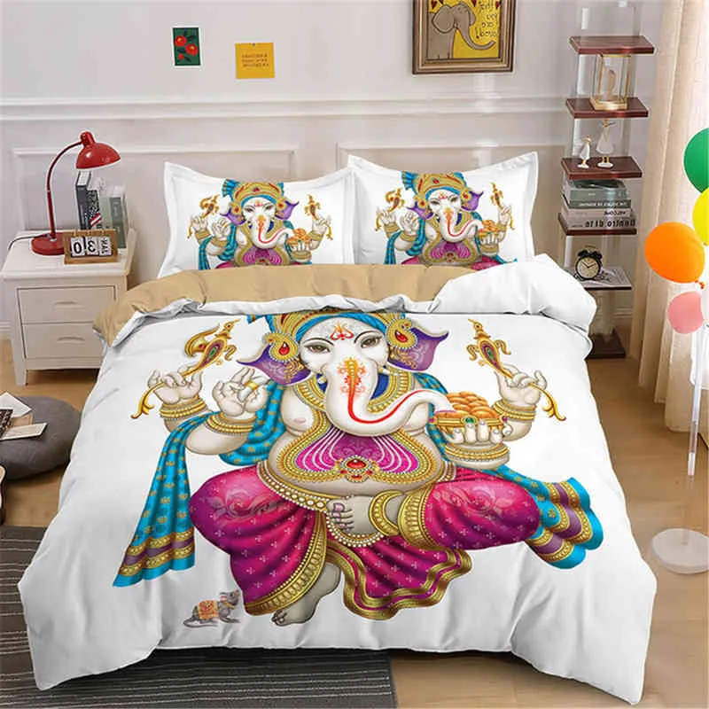 Sell ​​à la literie Bouddha Selt Hot Set Boho Mandala Colorful Design God Ganesha King Duvet Cover ensembles d'oreiller Symbole indien Symbole