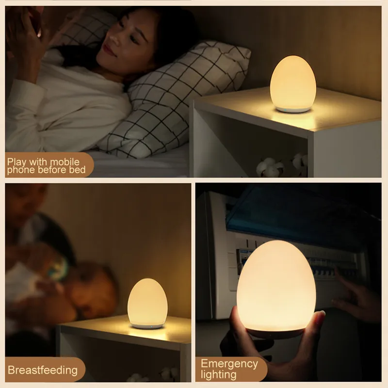 Luzes noturnas de LED Forma de ovo recarregável USB RGB PAT LUZ BEBÊ FELIZENDO DOMENCIAMENTO Lâmpada de proteção ao ar livre de proteção ao ar livre 220727