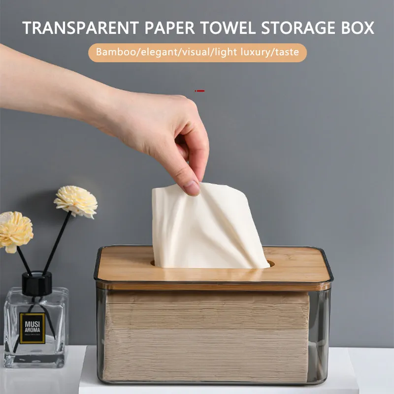 Wooden Napkin Tissue holder Extractable toilet paper acrylic box table tissue case for bathroom kitchen office storage Organizer 220523